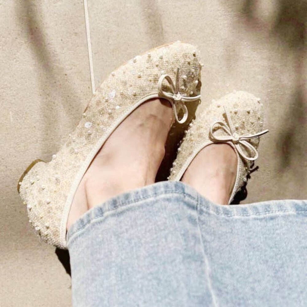 Nice Claup Glitter Pearl Bow Ballerina Pumps – Size S (~US 5–5.5) - Picture 3 of 10